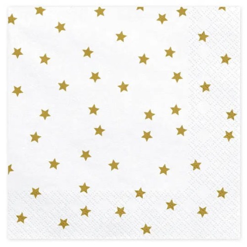 Serwetka 33x33cm - Biała w złote gwiazdki #1