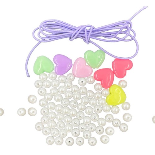 Pastelowe perełki i serduszka (87 szt.) z gumką - zestaw kreatywny LoveArt #1