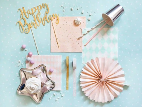 Serwetka 33x33cm - Różowa w złote kropki #2