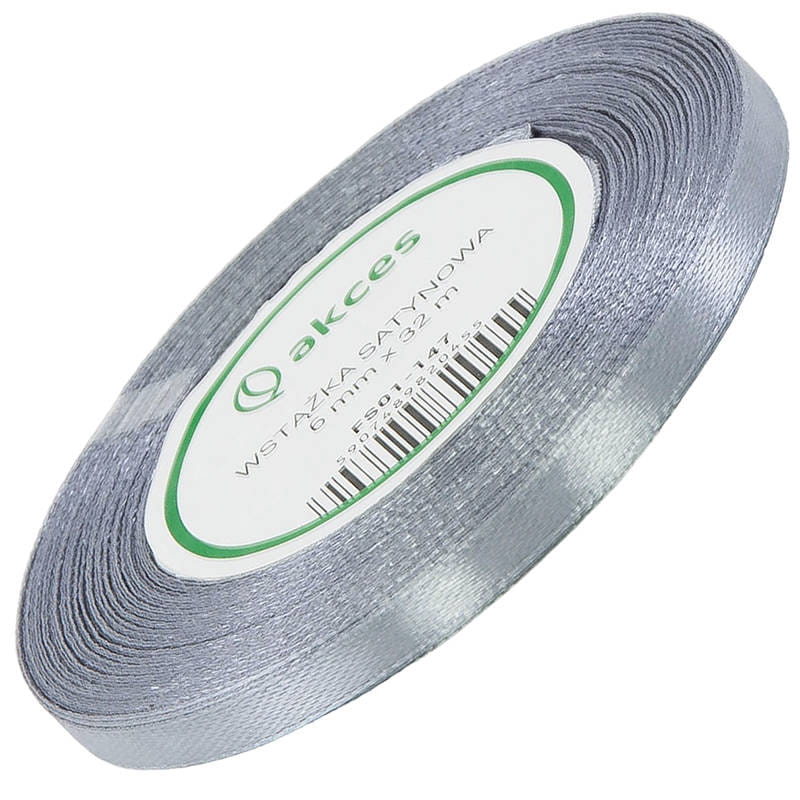 Wstążka satynowa Akces ciemna srebrna 6 mm, 32 m kolor 147 #1