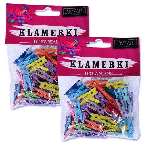 Spinacze drewniane, klamerki multikolor 2,5cm 100szt - Loveart #2