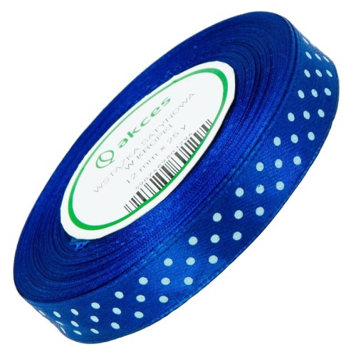 Wstążka satynowa granatowa w białe kropki 12mm 23m #1