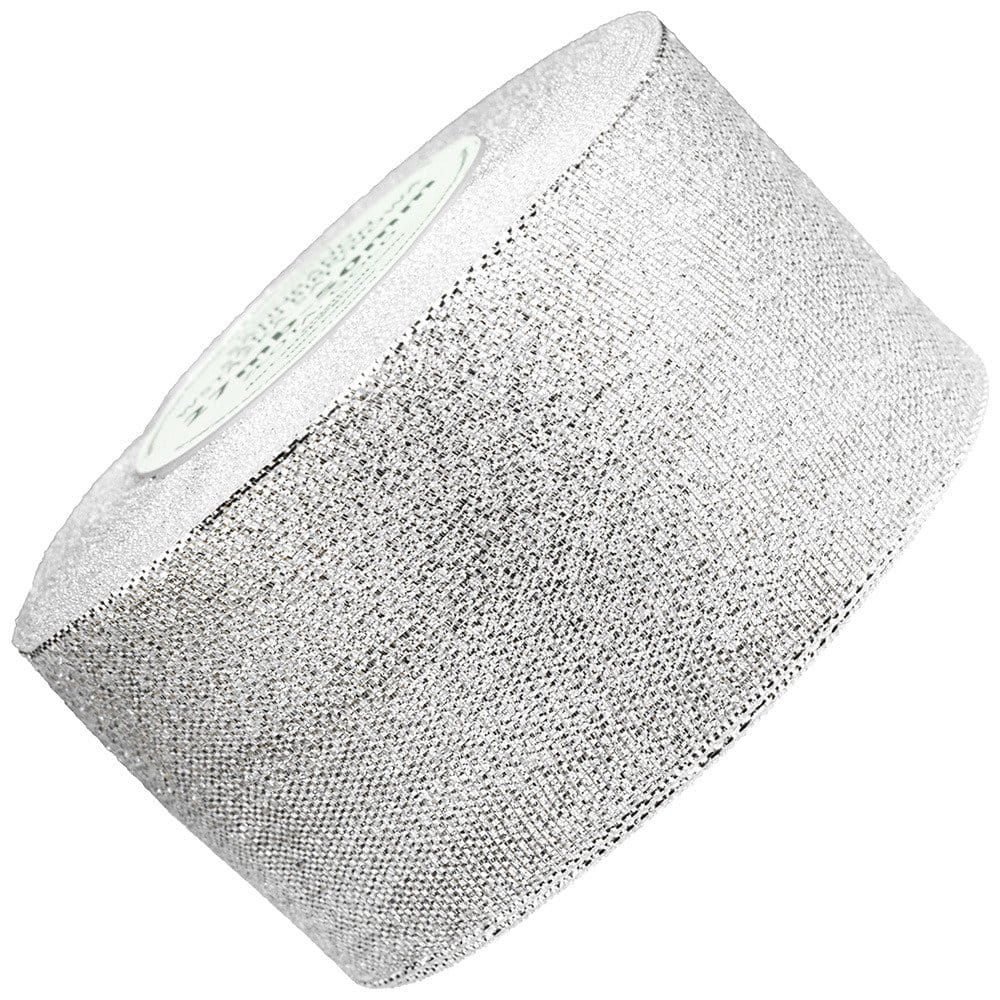 Wstążka, tasiemka brokatowa srebrna 50mm - 27m #1