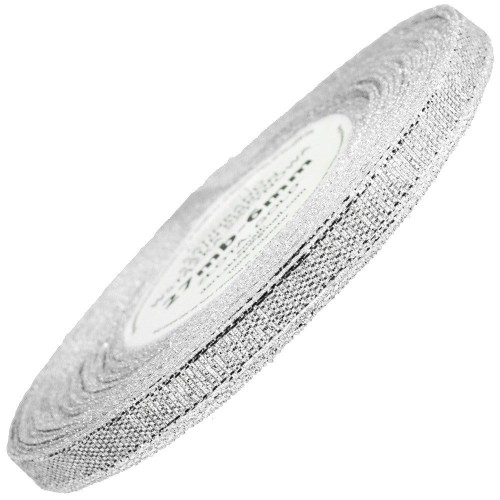 Wstążka brokatowa 6mm 22m - Srebrna #1