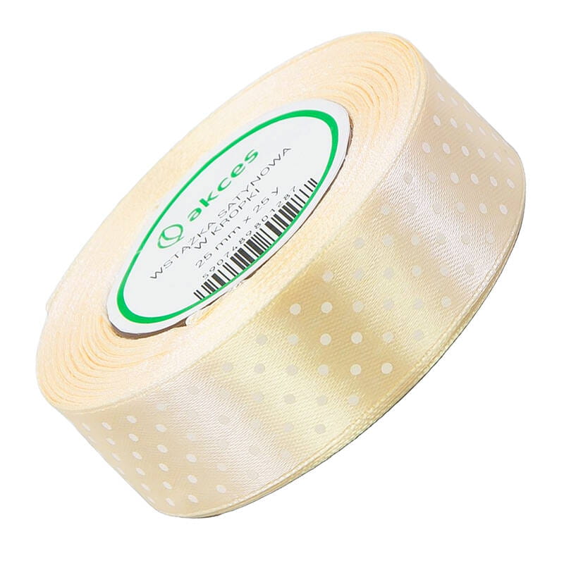 Wstążka satynowa w kropki 25mm 23m - 02 kremowa #1