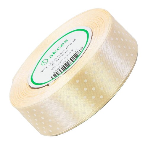 Wstążka satynowa w kropki 25mm 23m - 02 kremowa #1