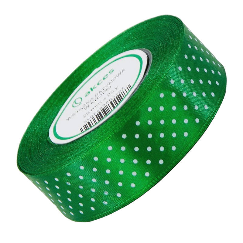 Wstążka satynowa w kropki 25mm 23m - 122 zielona #1
