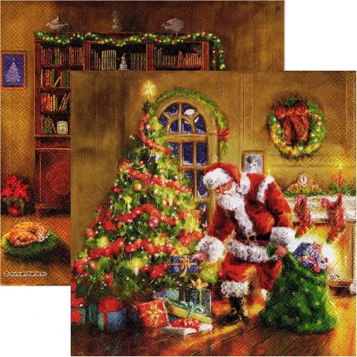 Serwetka 33x33cm - Gifts under Christmas tree Mikołaj choinka #1