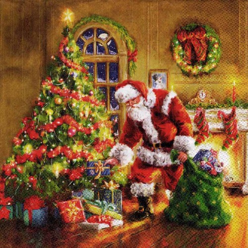 Serwetka 33x33cm - Gifts under Christmas tree Mikołaj choinka #2