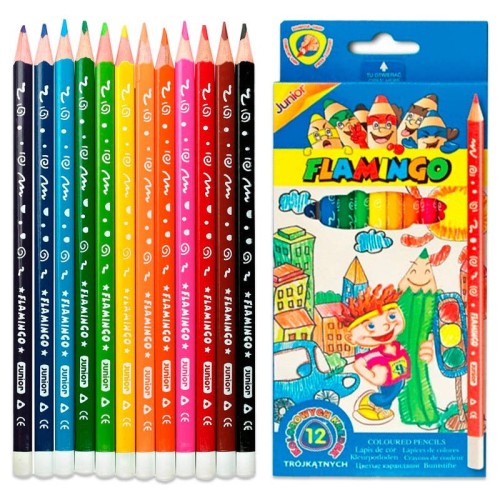 Kredki ołówkowe Junior Flamingo 12 kolorów trójkątne #1