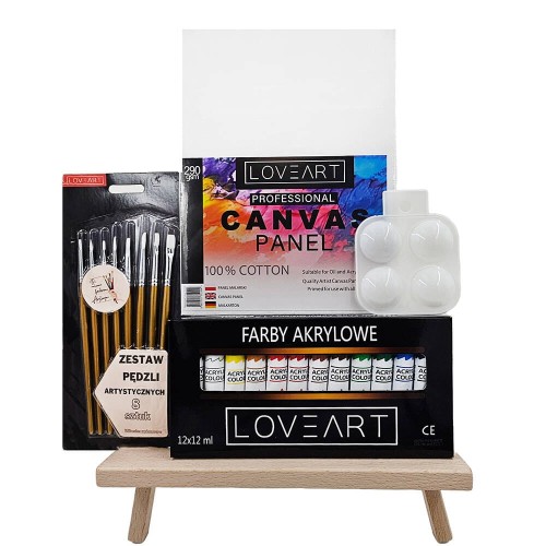 Zestaw malarski akrylowy - podstawowy ze sztalugą stołową 45 cm #1