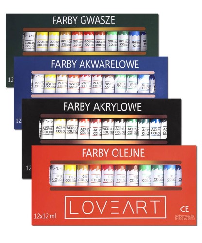 Zestaw farb Loveart 12x12ml Farby akrylowe akwarelowe olejne gwasze #1