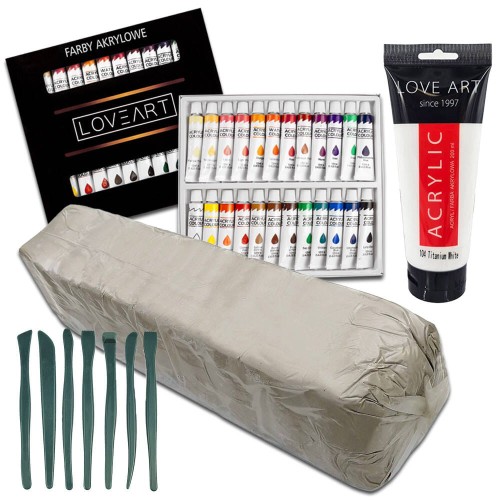 Zestaw rzeźbiarski - Farby akrylowe 24x12ml, Glina 10kg, Szpatułki #1