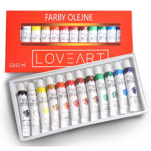 Farby olejne Loveart 12x12ml, blok do farb, zestaw pędzli #2