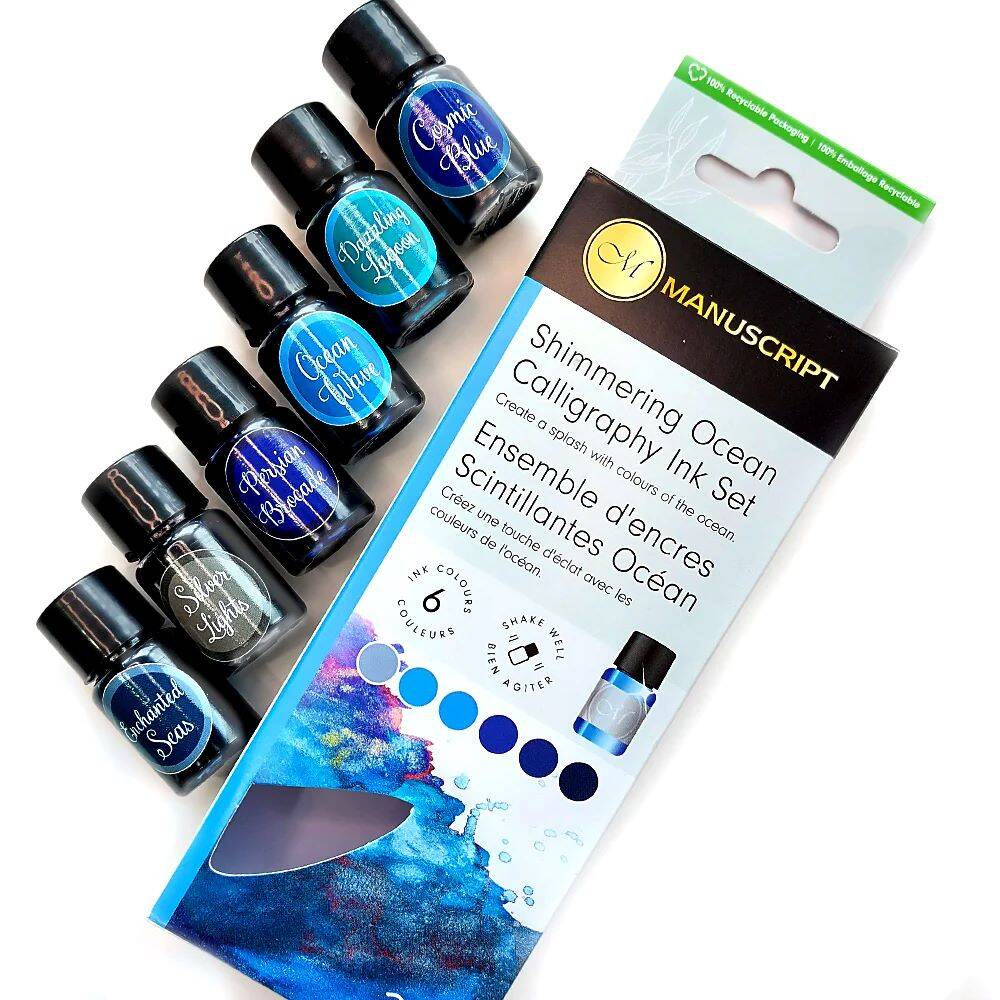 Zestaw tuszy do kaligrafii Ocean Manuscript 6x7ml odcienie niebieskie #1