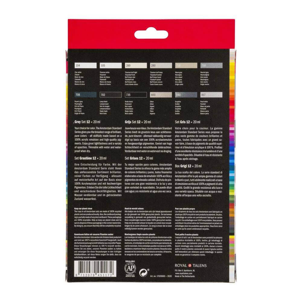 Zestaw farb akrylowych Amsterdam 12x20ml w szarych odcieniach #3