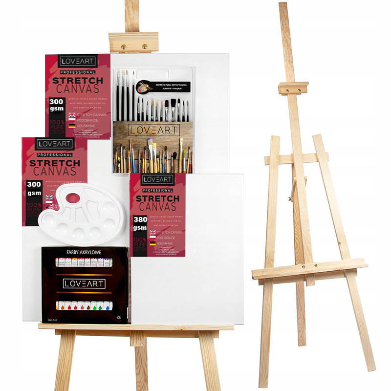 Sztaluga 175cm+ Farby akrylowe + Podobrazia +Pędzle +Paleta #1