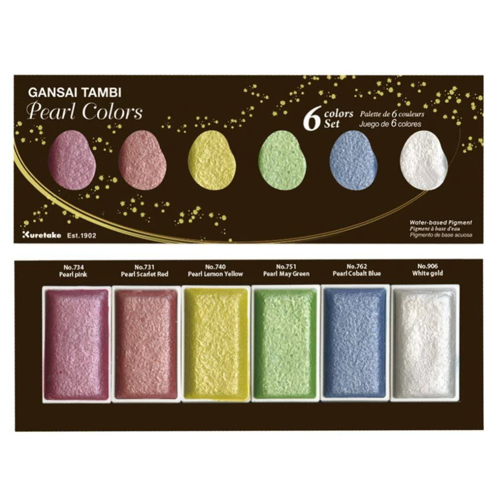 Japońskie farby akwarelowe - Gansai Tambi - 6szt w perłowych kolorach #4