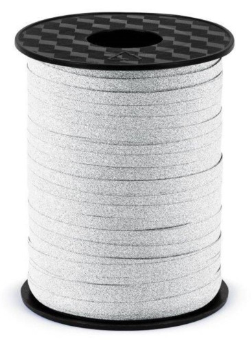 Wstążka świąteczna brokatowa do pakowania 5mm - 225m srebrna #1