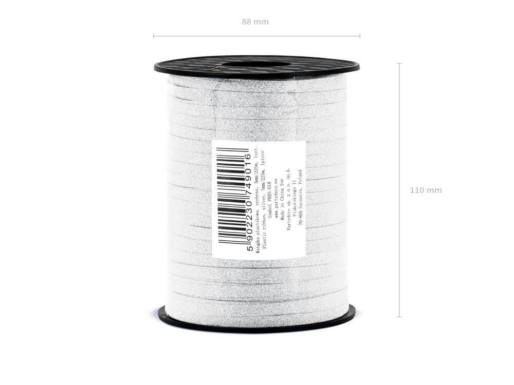 Wstążka świąteczna brokatowa do pakowania 5mm - 225m srebrna #5