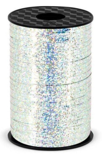 Wstążka świąteczna holograficzna do pakowania 5mm - 225m srebrna #1