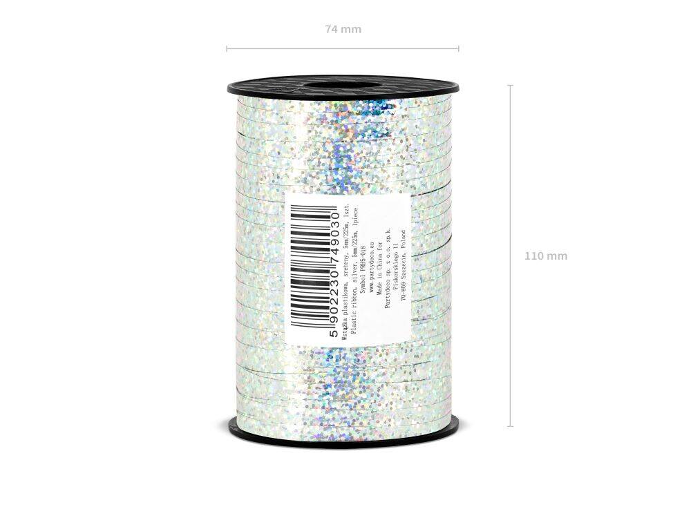 Wstążka świąteczna holograficzna do pakowania 5mm - 225m srebrna #4