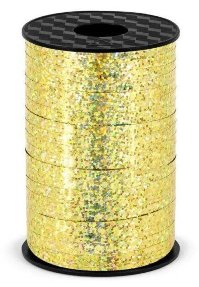 Wstążka świąteczna holograficzna do pakowania 5mm - 225m złota #1