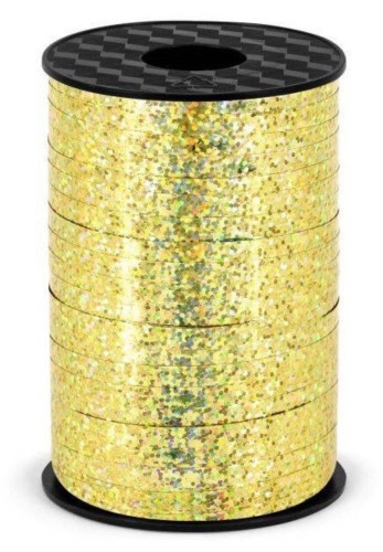 Wstążka świąteczna holograficzna do pakowania 5mm - 225m złota #1