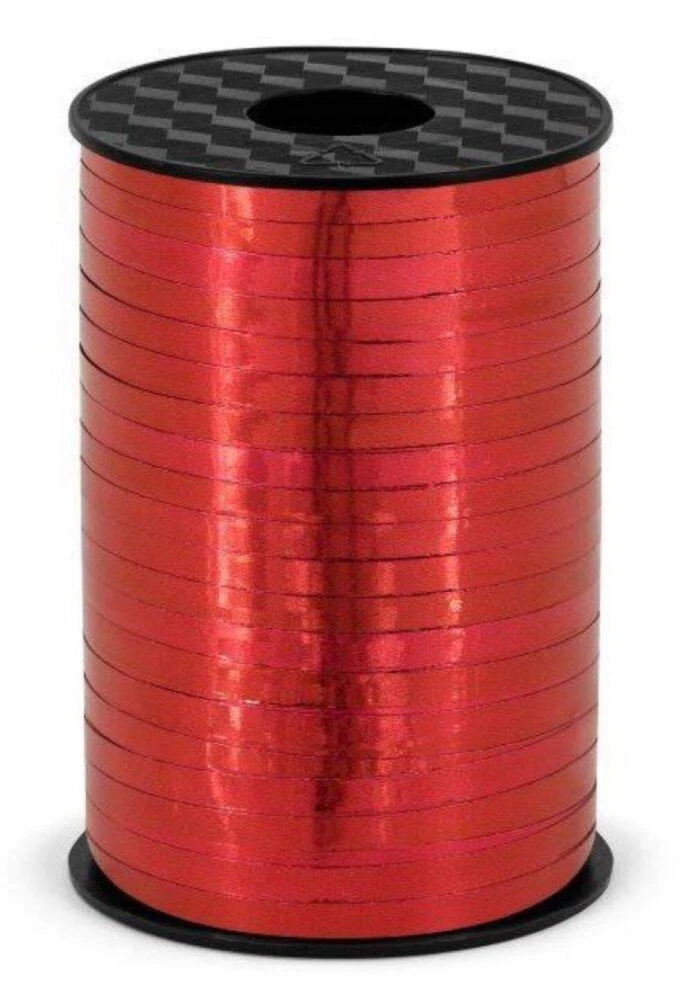 Wstążka świąteczna metalizowana do pakowania 5mm - 225m czerwona #1