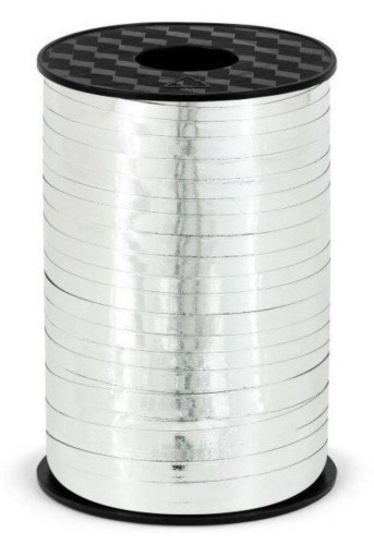Wstążka świąteczna metalizowana do pakowania 5mm - 225m srebrna #1