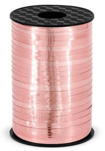 Wstążka świąteczna metalizowana do pakowania 5mm - 225m różowo złota #1