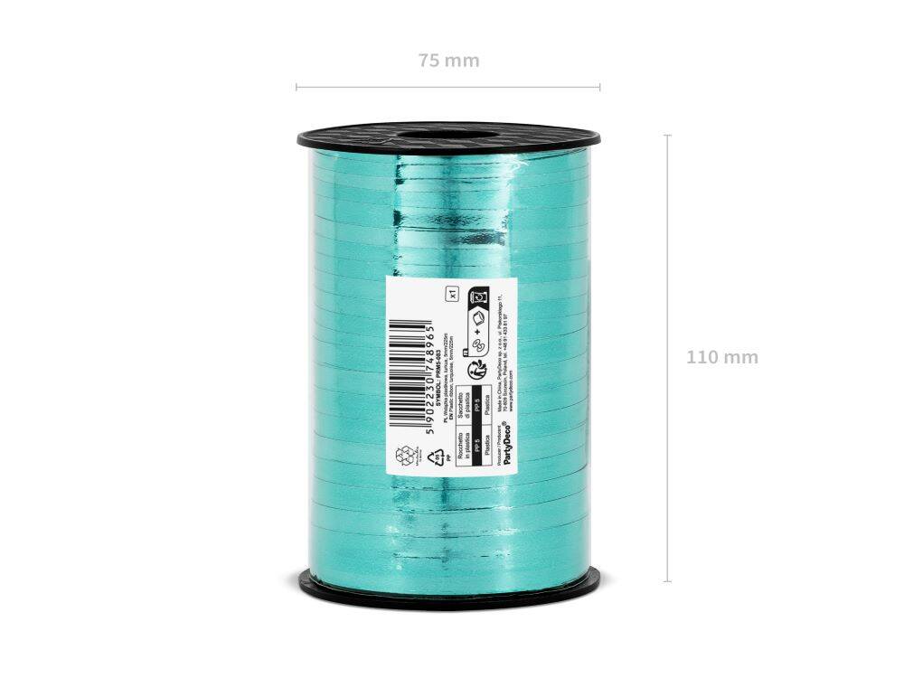 Wstążka świąteczna metalizowana do pakowania 5mm - 225m turkusowa #3
