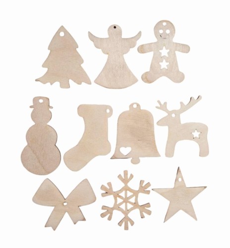 Drewniane ozdoby świąteczne na choinkę Mix wzorów #1