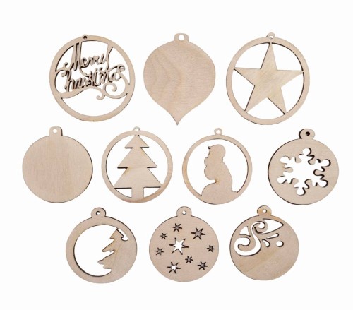 Drewniane zawieszki bombki na choinkę Mix wzorów #1