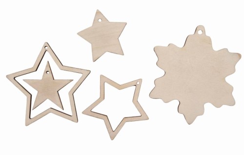 Drewniane ozdoby bombki świąteczne na choinkę Gwiazdy Mix wzorów #1