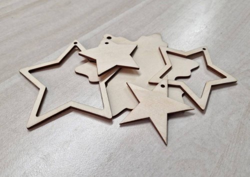 Drewniane ozdoby bombki świąteczne na choinkę Gwiazdy Mix wzorów #2