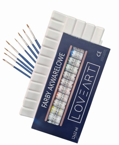 Farby akwarelowe 12x12ml, paletka zamykana, zestaw pędzli do akwareli #2