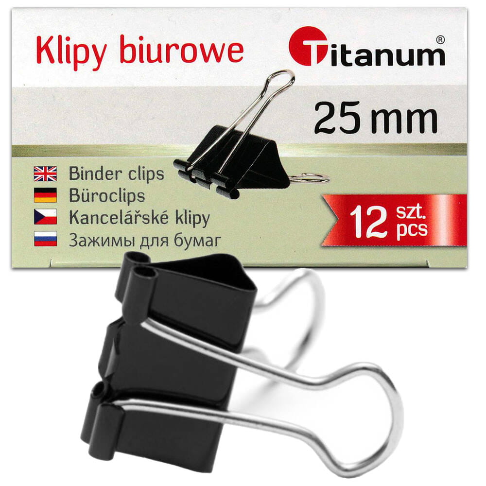 Klipsy metalowe 25mm - czarny klip 12szt. #1