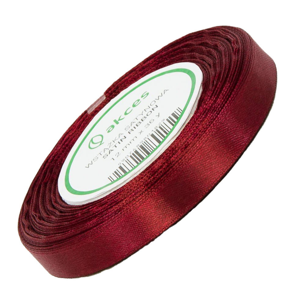 Wstążka satynowa ciemna czerwona 12mm - 32mb #1