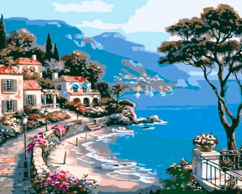 Malowanie po numerach 40x50cm Pejzaż 1 - Zestaw na ramie #1