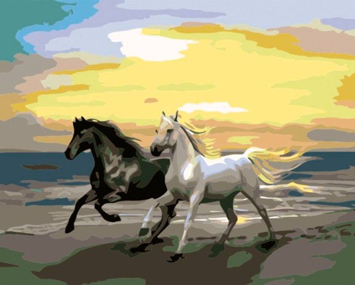 Malowanie po numerach 40x50cm Konie - Zestaw na ramie #1