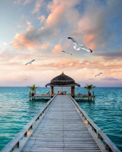 Malowanie po numerach 40x50cm Pomost nad morzem - Zestaw na ramie #1