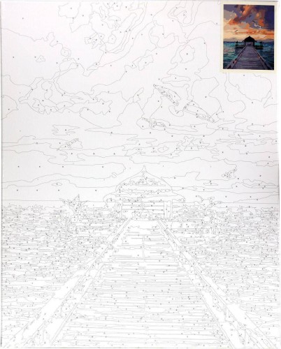 Malowanie po numerach 40x50cm Pomost nad morzem - Zestaw na ramie #2