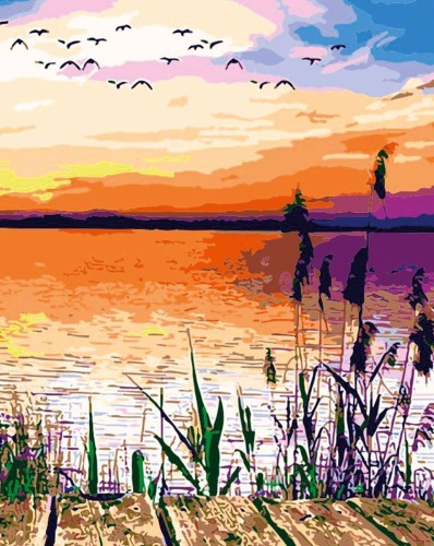 Malowanie po numerach 40x50cm Jezioro - Zestaw na ramie #1