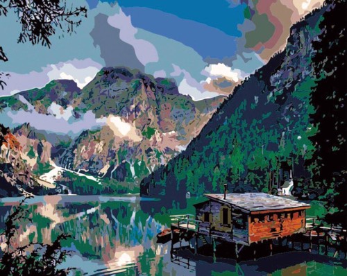 Malowanie po numerach 40x50cm Górskie jezioro - Zestaw na ramie #1