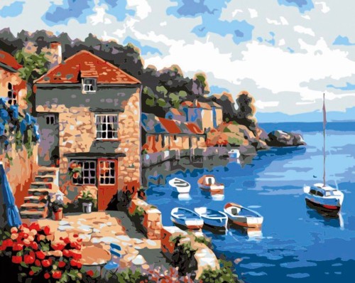 Malowanie po numerach 40x50cm Kamienny taras - Zestaw na ramie #1