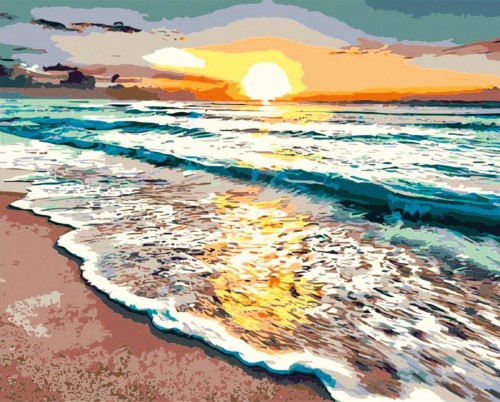 Malowanie po numerach 40x50cm Zachodzące słońce - Zestaw na ramie #1