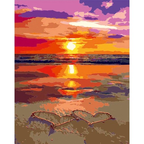 Malowanie po numerach 40x50cm Serca na piasku - Zestaw na ramie #1