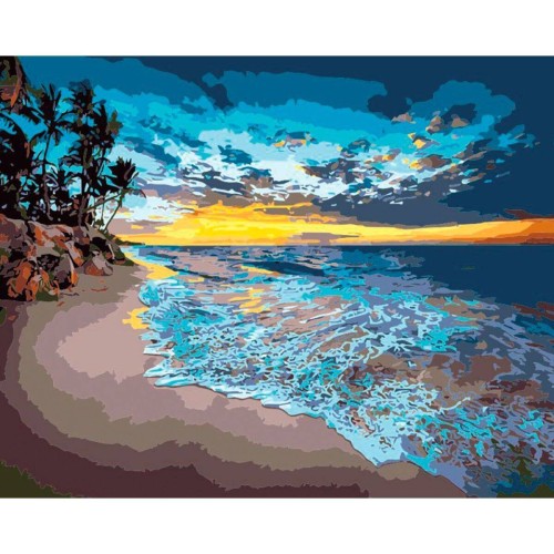 Malowanie po numerach 40x50cm Zachód słońca 1 - Zestaw na ramie #1
