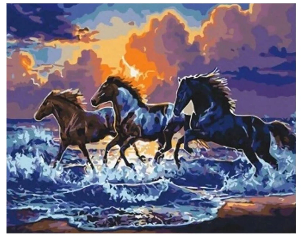 Malowanie po numerach 40x50cm Konie w galopie - Zestaw na ramie #1